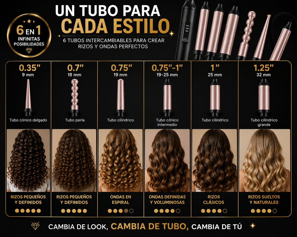 Pinza Rizadora de Cabello 6 en 1