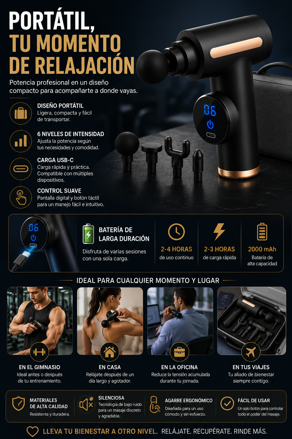 Pistola Masajeadora Muscular Portátil