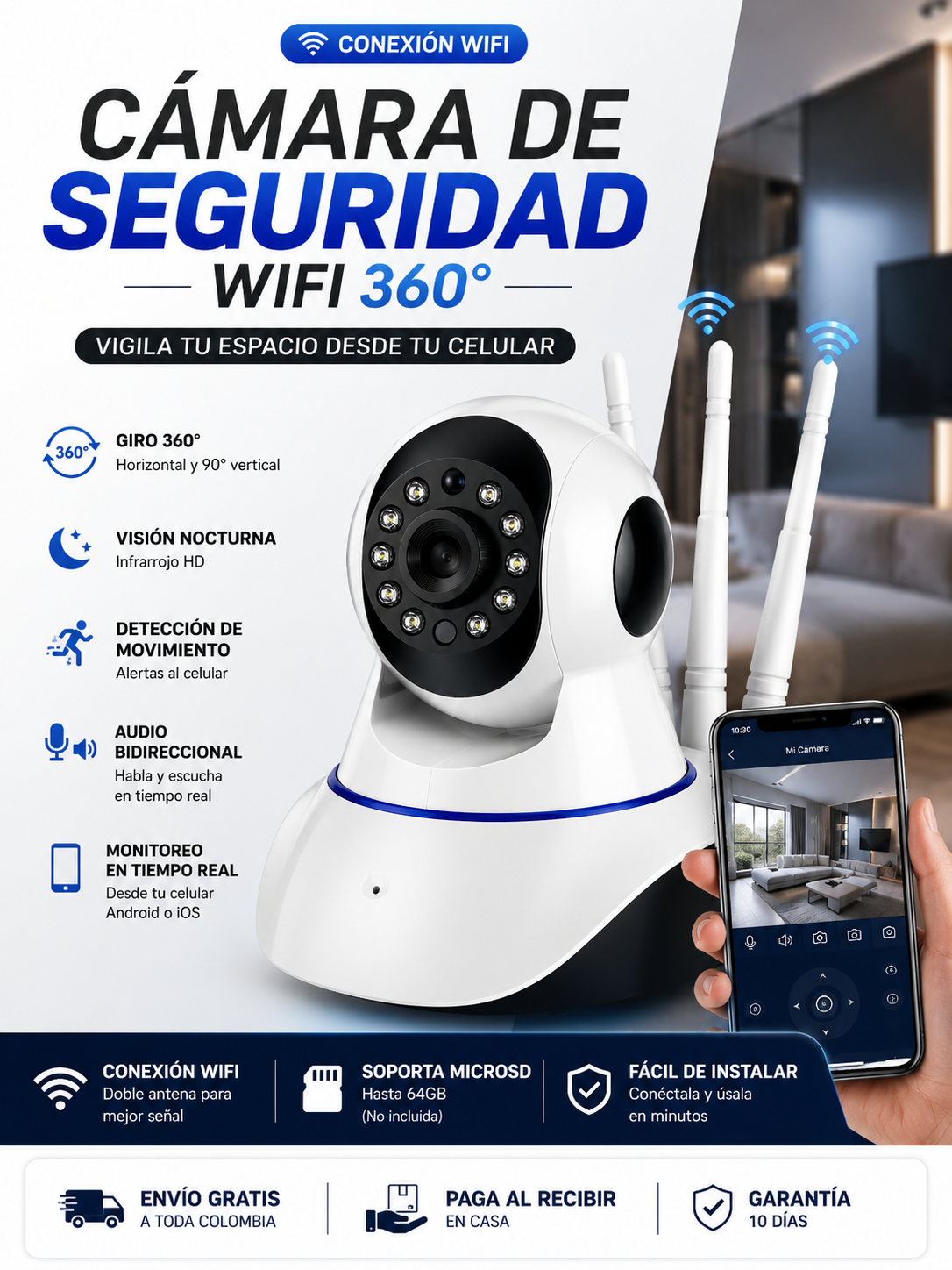 Cámara de Seguridad WiFi 360° con Visión Nocturna