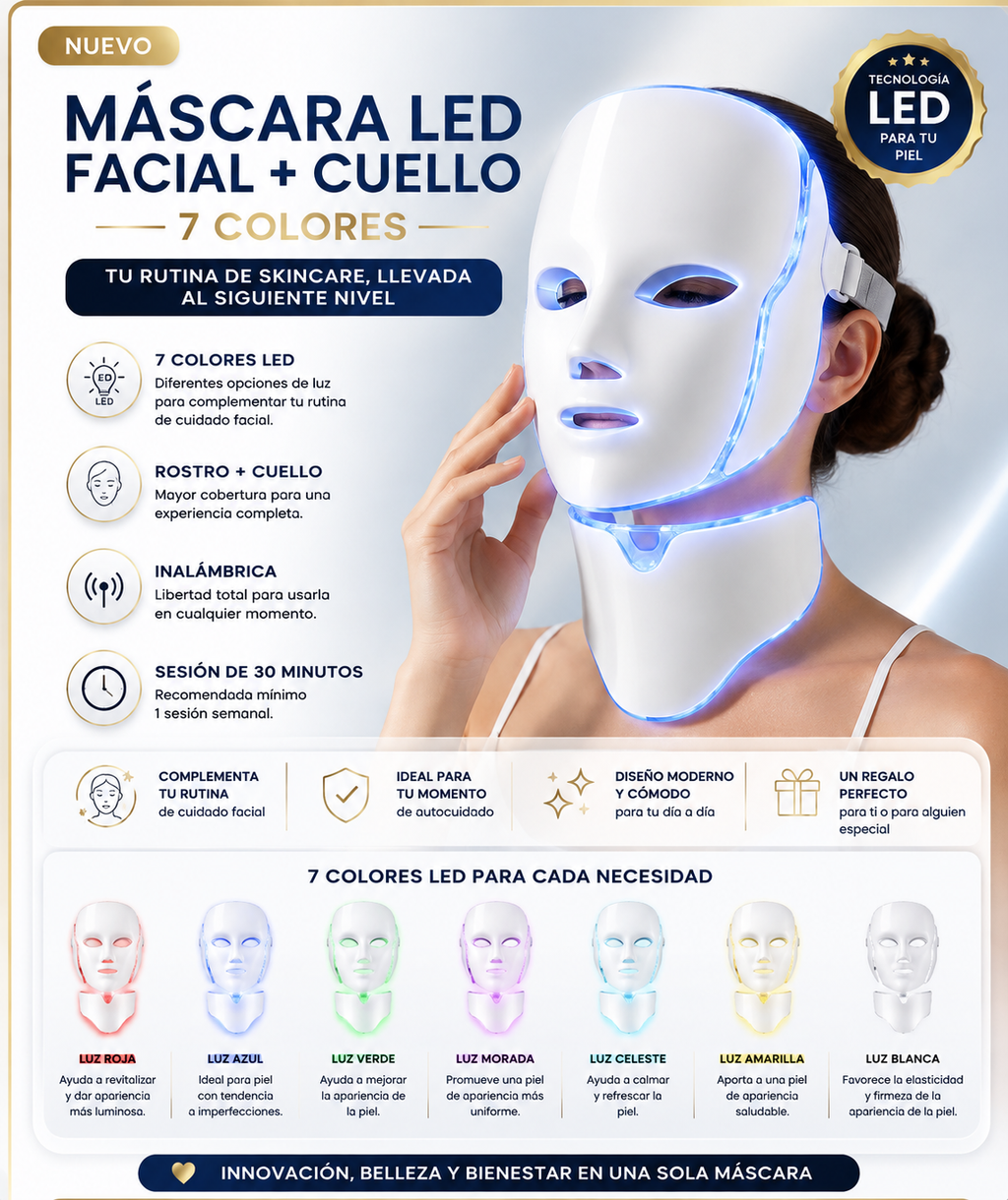 Máscara LED Facial 7 Colores con Tratamiento para Cuello