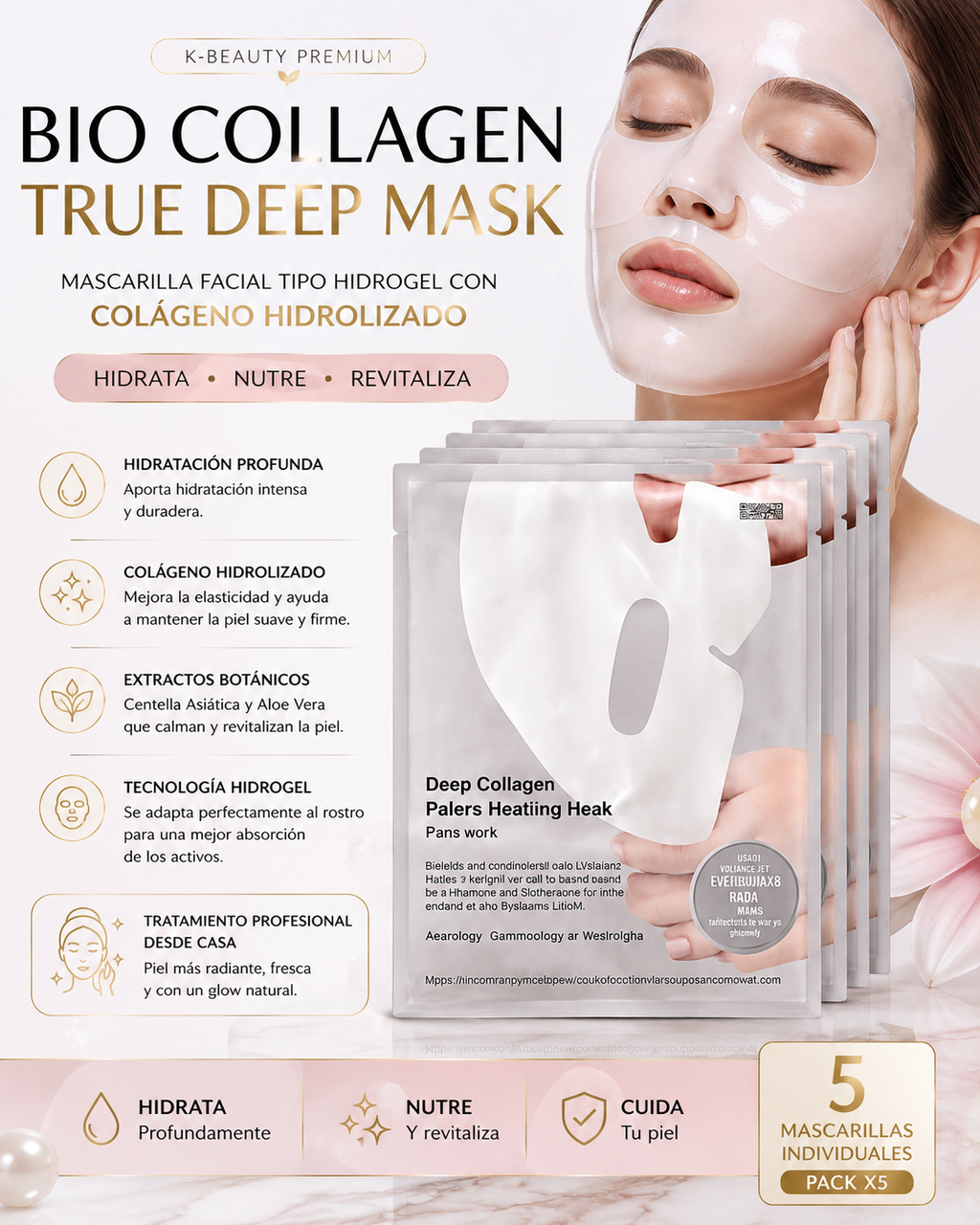 Mascarilla Facial Bio Collagen True Deep — Pack x5