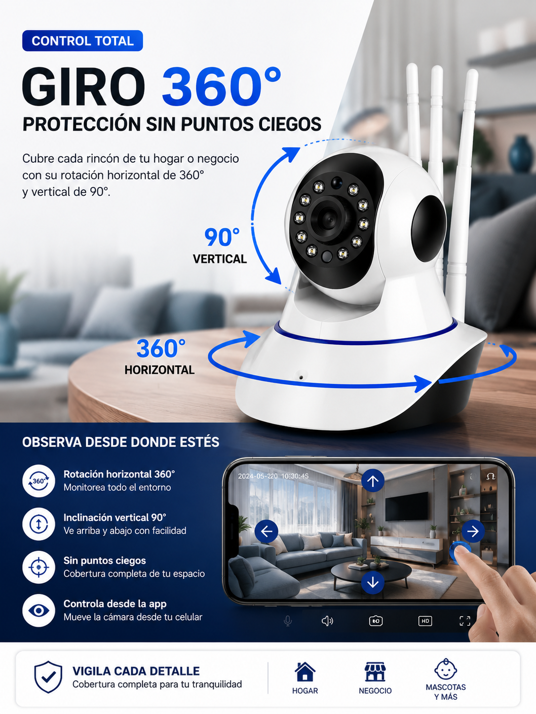 Cámara de Seguridad WiFi 360° con Visión Nocturna