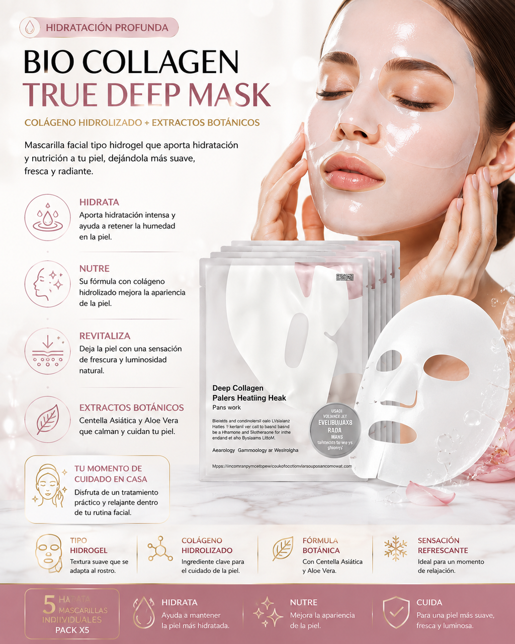 Mascarilla Facial Bio Collagen True Deep — Pack x5