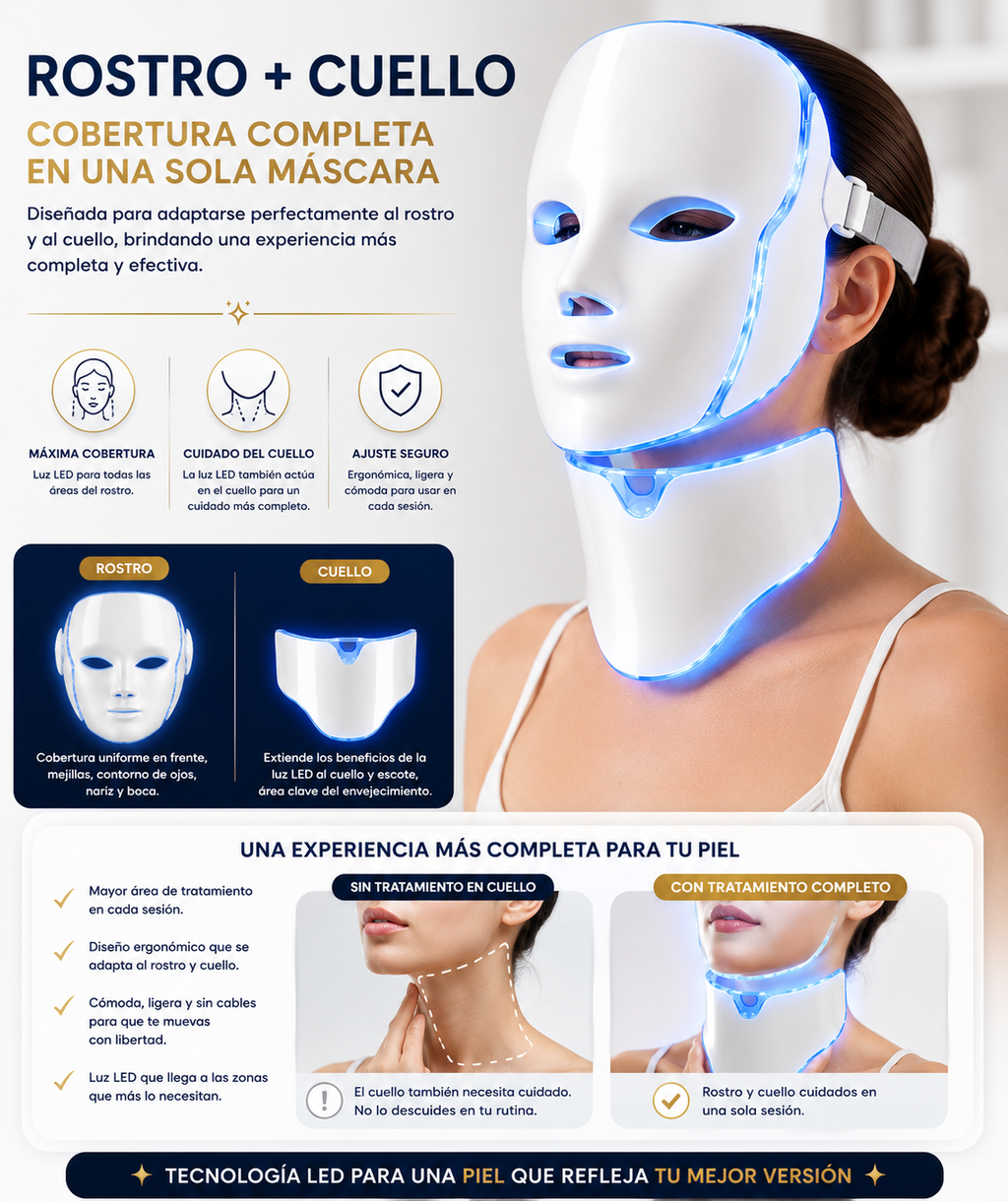 Máscara LED Facial 7 Colores con Tratamiento para Cuello