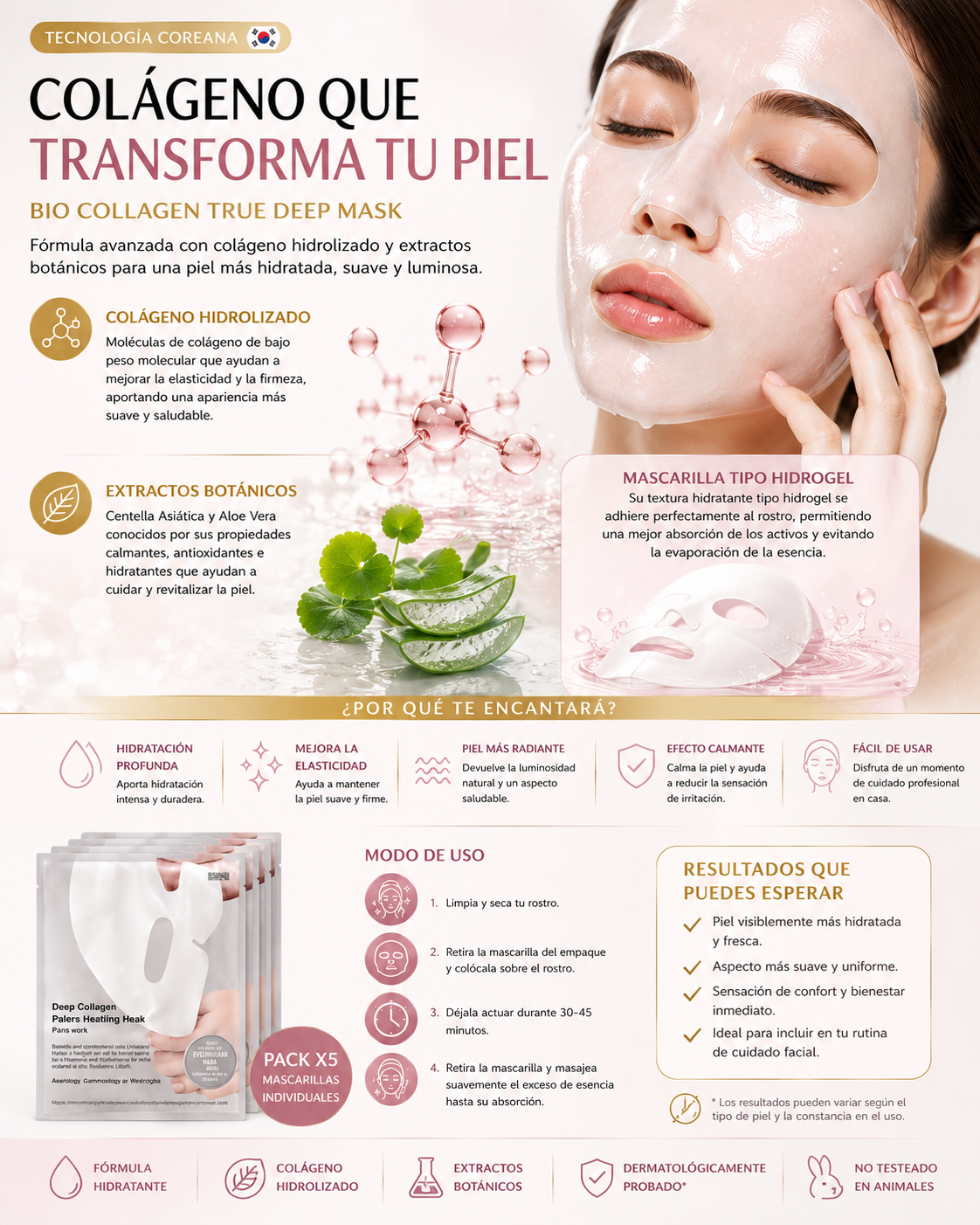 Mascarilla Facial Bio Collagen True Deep — Pack x5