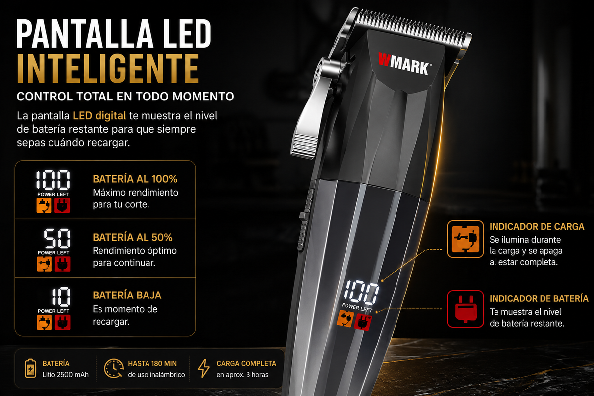 Máquina Cortadora de Pelo WMARK 7200 RPM con Pantalla LED