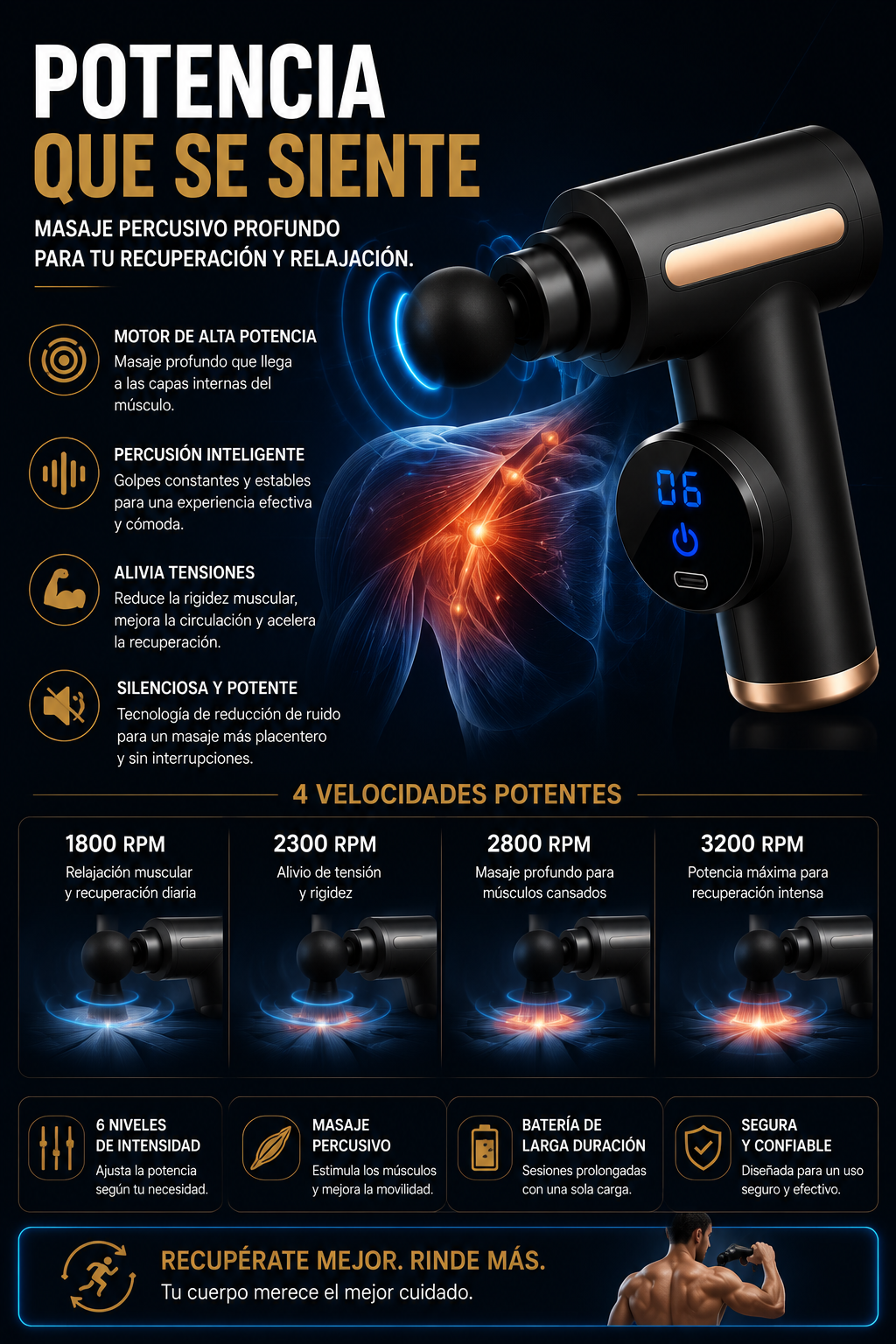 Pistola Masajeadora Muscular Portátil