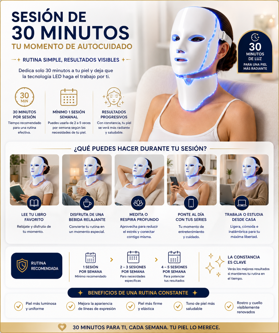 Máscara LED Facial 7 Colores con Tratamiento para Cuello