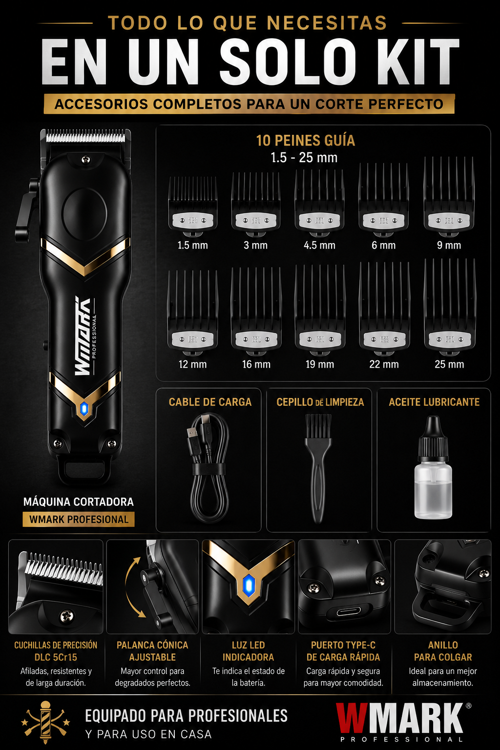 Máquina Cortadora de Pelo Profesional WMARK 7000 RPM