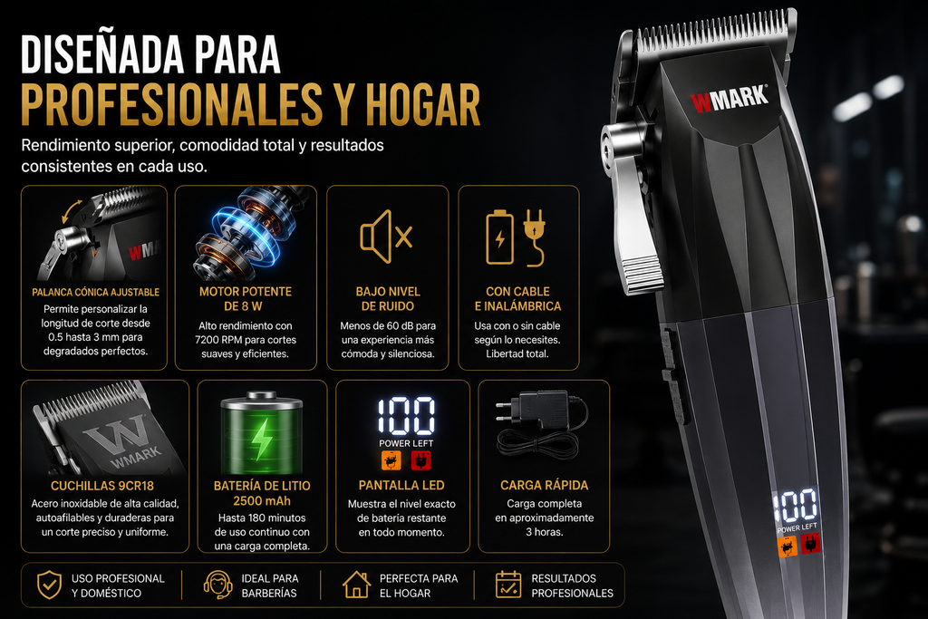 Máquina Cortadora de Pelo WMARK 7200 RPM con Pantalla LED