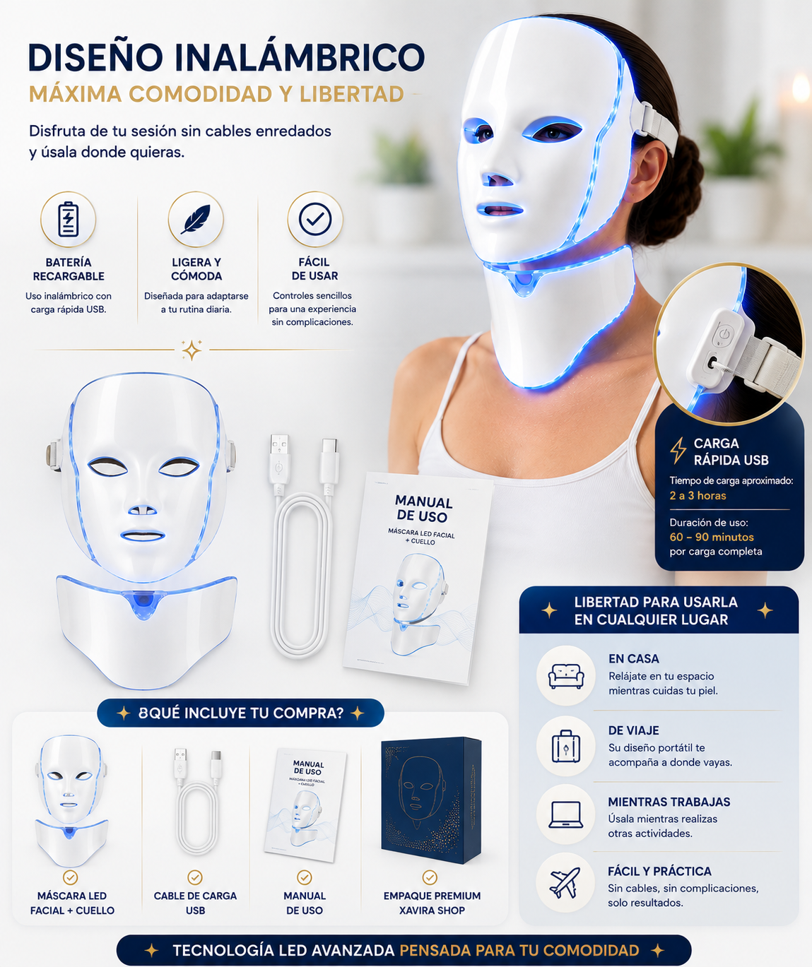 Máscara LED Facial 7 Colores con Tratamiento para Cuello