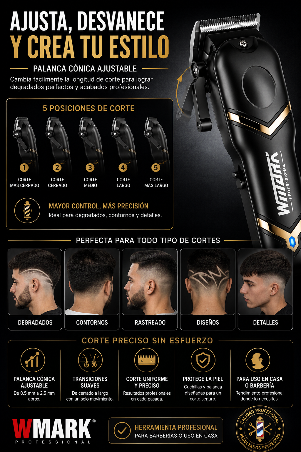 Máquina Cortadora de Pelo Profesional WMARK 7000 RPM