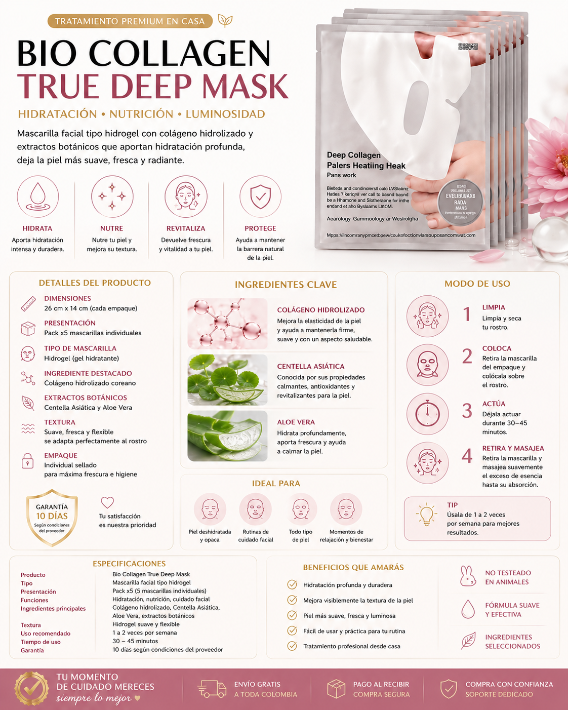 Mascarilla Facial Bio Collagen True Deep — Pack x5