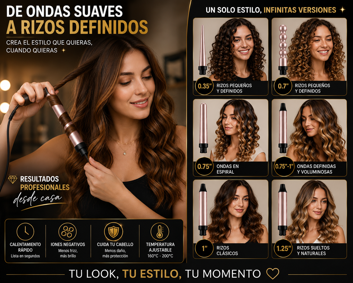 Pinza Rizadora de Cabello 6 en 1