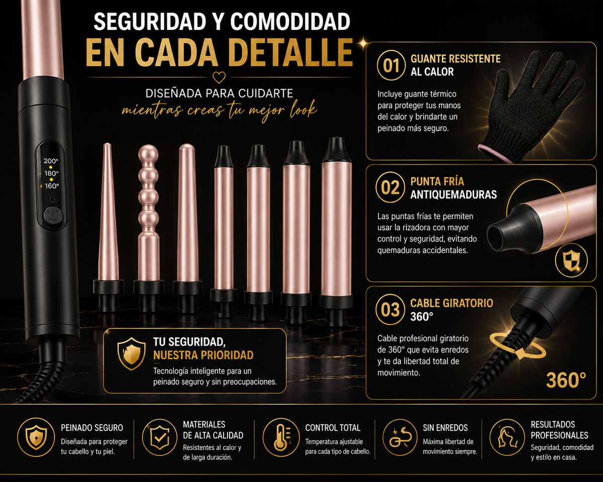 Pinza Rizadora de Cabello 6 en 1
