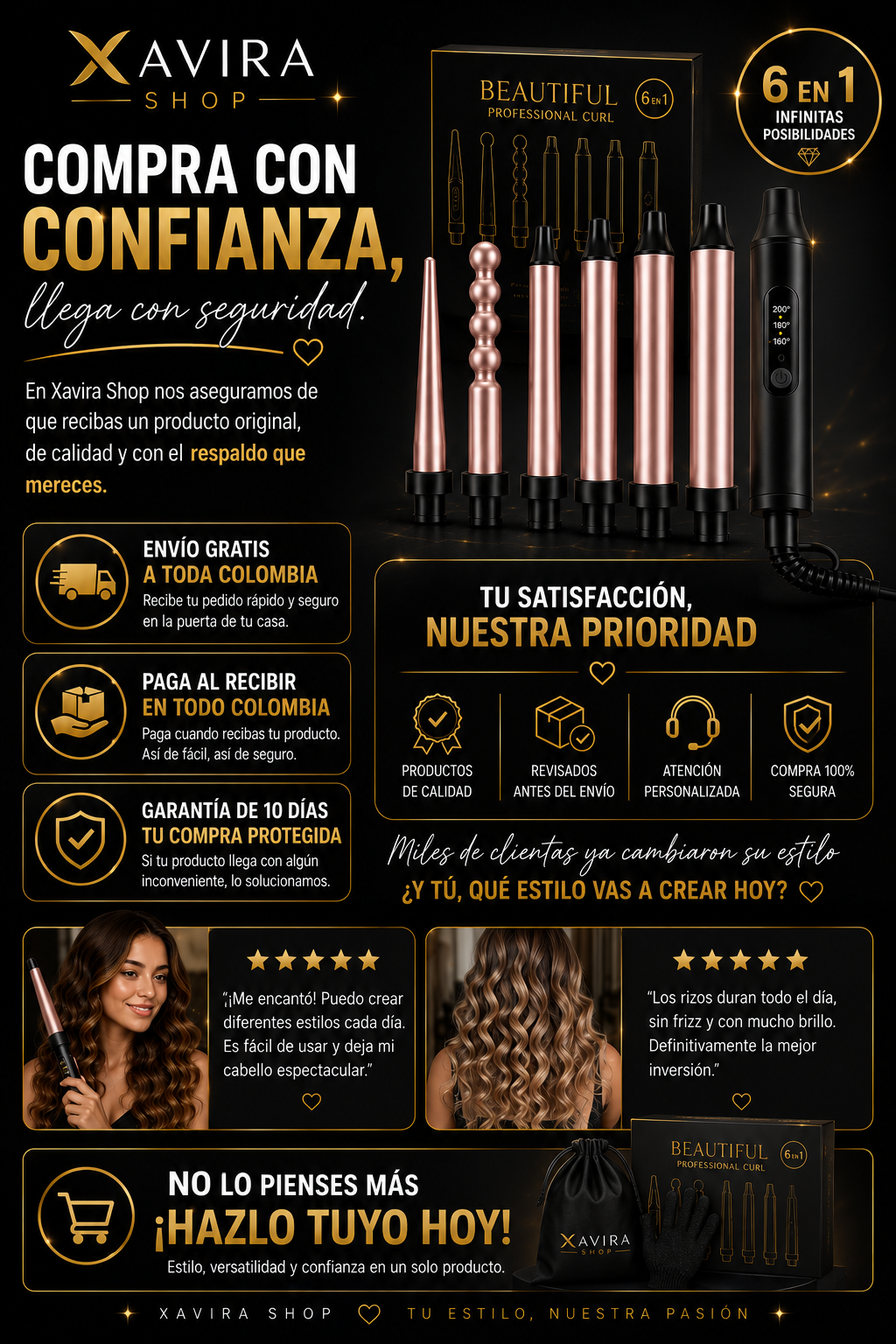 Pinza Rizadora de Cabello 6 en 1