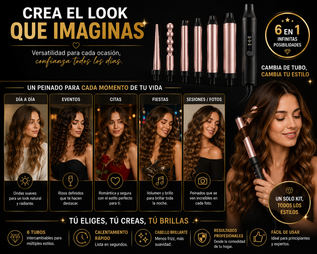 Pinza Rizadora de Cabello 6 en 1